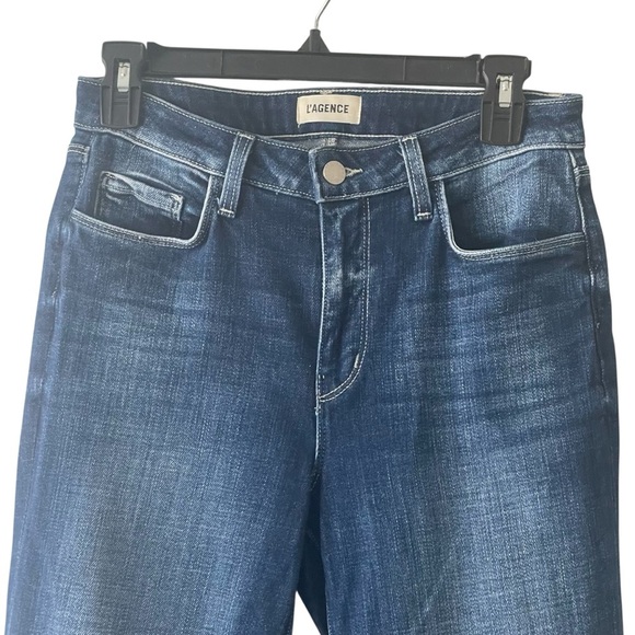 L’Agence Sera High Rise Flared Jeans Distressed Hem Med Blue Wash Women Sz 27 - Picture 3 of 6